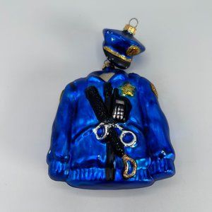Blue & Black Glossy Police Officer Outfit w/ Hat Christmas Tree Holiday Ornament